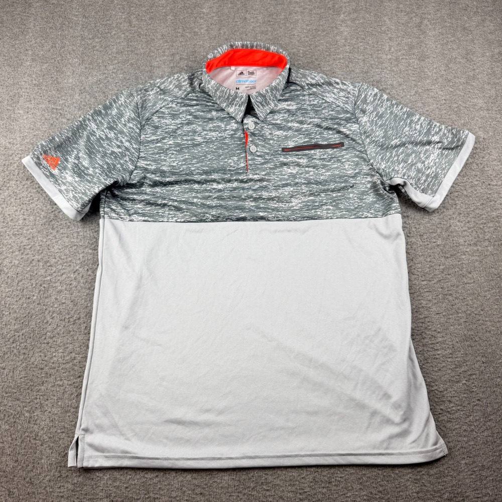 Adidas Golf Men's M Medium Climacool Polo Shirt Gray Orange Short‎ Sleeve